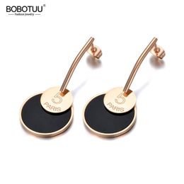 Stud BOBOTUU Titanium Stainless Steel Double Round Disc Earrings For Women Girls Trendy Shell & Acrylic Jewellery BE19249