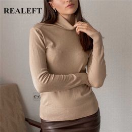 REALEFT Knitting Pullover Turtleneck Slim Sweater Autumn Winter Bottoming Long Sleeve Minimalism Female Sweaters 210922