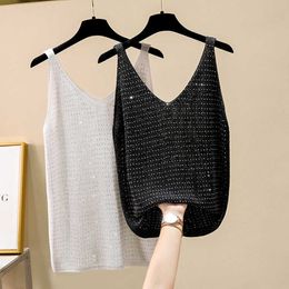 Sexy basic loose camisole Summer shiny knit Tank top Women strap camisole female camis High Elasticity top casual 210604