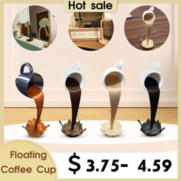 Floating Spilling Coffee Cup Sculpture Kitchen Decoration Spilling Magic Pouring Splash Creative Coffee Mug Home Decoration L0309