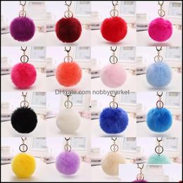 Key Rings Jewellery Fluffy Keychain Soft Faux Rabbit Fur Ball Car Keyring Pompom Chains Holder Women Bag Pendant Gifts Drop Delivery 2021 Qure