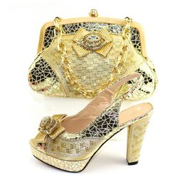 Dress Shoes Amazing Gold High Heel And Handbag Set Evening Party Sandals With Bag CR2107 Height 11.3Cb