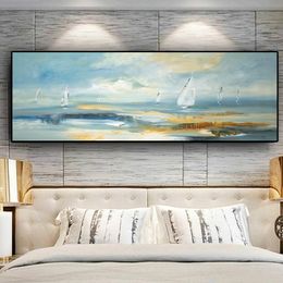 Natural Abstract Boat Landscape Oil Painting on Canvas Cuadros Posters and Prints Scandinavian Wall Art Picture for Living Room 210310