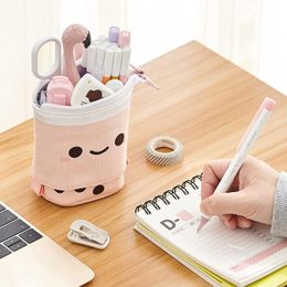 Standing Pencil Case Cute Telescopic Pen Holder Kawaii Stationery Pouch Makeup Cosmetics Bag for School Students Office Teens Girls