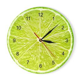 Orange Lemon Fruits Wall Clock in the Kitchen Lime Pomelo Modern Design Clocks Watch Home Decor Wall Art Horologe Non Ticking H1104