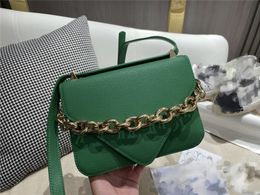 High quality leather fashion envelope bag Triangle buckle gold thick chain retro style handbag Cool Design Women's Bags internal partition wallet Green Black Brown