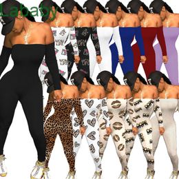 Frauen Jumpsuits aus Schulter Designer 2021 Slim Sexy Liebe Muster Buchstaben Leopard Bedruckt Valentinstag Damen Neue Mode Strampler 2021