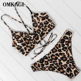 OMKAGI Swimwear Women Sexy Leopard Push Up Tie dye Micro Bikini Bathing Suit Bandage Beachwear Swimsuit Bikinis Mujer 210305