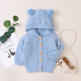 Spring Autumn Newborn Infant Baby Girl Boy Cardigan Clothes Winter Jacket Warm Coat Knitted Sweater Hooded Button Outwear 210312