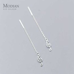 Original 925 Sterling Silver Musical Note Cutout Classic Long Drop Earrings for Women Korea Style Fine Jewelry 210707