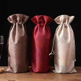 Burlap Wine Bottle Bags Champagne Wine Bottle Covers Gift Pouch Packaging Bag Wedding Party Festival Christmas Decor props 15*35cm RH30287