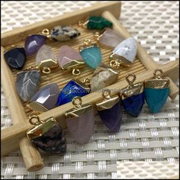 Charms Jewelry Findings & Components Natural Stone Pendant Semi-Precious Irregar Shape Amethyst 10X20Mm Handmade Diy Aessories Wholesale Dro