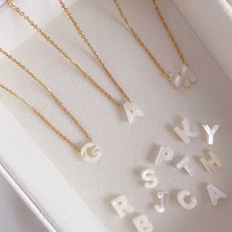 10PCS, Natural Sea Shell Letter Necklace Thin Chain Initial Necklaces for Women Collier Dainty Mother Of Pearl Choker Necklace X0707