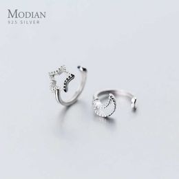 925 Sterling Silver Simple Star Moon Clips Earring for Women Gift No Need to Pierce Ear Fine Jewellery Bijoux 210707