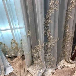 Luxury Embroidered Tulle Curtain for Bedroom Embossed Floral Romantic Sheer Delicate Rustic Window Treamnet Drapes m201C 210913