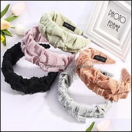 Headbands Hair Jewellery Fashion Women Headband Wide Side Folds Cloth Hairband For Adt Soft Classic Headwear Aessories Wholesale Drop Delivery