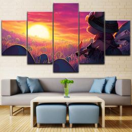 Canvas Print Painting Wall Art League Of Legends Game Poster 5 Piece Landscape Field Mushroom Sunset Teemo Picture For Kids Room