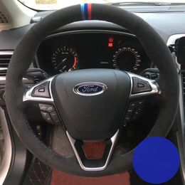For Ford new mondeo Focus Escort kuga edge Taurus DIY custom made leather suede steering wheel cover car wheel cover