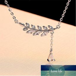 925 Sterling Silver Elegant Tree Branch Leaves Tassel Pendant Necklace With Cubic Zircon For Women Jewellery S-N227