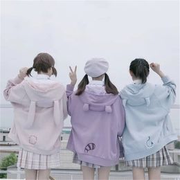 Cute Ear Cap Sweatshirt Autumn Hooded Hoodie Streetwear Women Oversized Hoodies Casual Kawaii Winter Japan Style Girl 210803