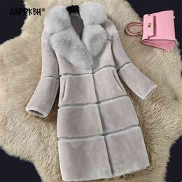 Faux Fur Coat Women Autumn Winter Long Jackets Female Casual Thick Warm Faux Fur Collar Coat Slim Outwear Clothes 5XL 210925