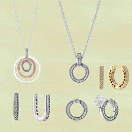 2021 Autumn S925 Sterling Silver Two-color Circle, Double Circle Necklace, U-shaped Hoop Earrings, Original 1:1 Jewellery