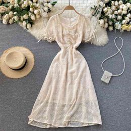 Fashion Short Sleeve Sweet Dress Women Summer Square Neck Embroidery Chiffon Holiday Elegant Vestidos S418 210527