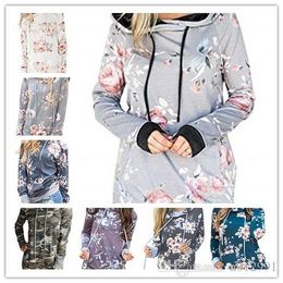 QNPQYX Women Floral Hoodies Autumn Floral Printed Tops Long Sleeve Pocket Drawstring Sweatshirt Casual Kangroo Pocket Hoodies