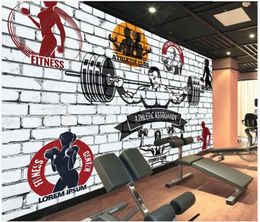 Custom photo wallpaper 3d gym murals wallpaper Modern Retro brick wall sports weightlifting fitness gym background wall papers home decor