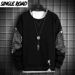 Single Road Crewneck Sweatshirt Men Spring Harajuku Oversized Japanese Streetwear Black Hoodie Men Sweatshirts Hoodies Male 210715