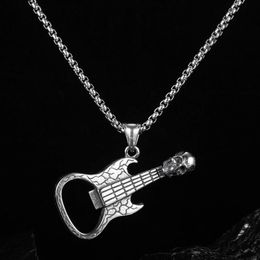 Pendant Necklaces Personality Necklace Punk Stainless Steel Skull Guitar Corkscrew Neck Chain Vintage Gothic Accessories Hip Hop Jewellery