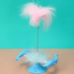 Cat Toys Q0KA Funny Kitten Toy Multifunctional Dolphin Windmill Feather Suction Cups Durable Interactive