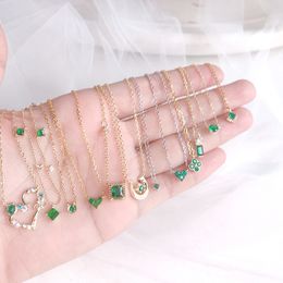 Silvology 925 Sterling Silver 12 Style Emerald Necklace Japanese Style Elegant Light Luxury Necklace for Women Birthday Jewellery Q0531