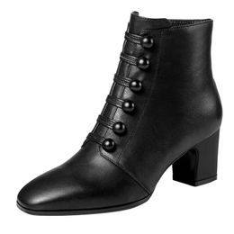 Boots Fashion Heel Short Thick Ankle Tube Women's Zipper Pointed Retro