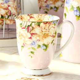 300ML, bone china ceramic coffee mug, tazas cafe floral painting, present creative tea cup, vintage ceremony 220311