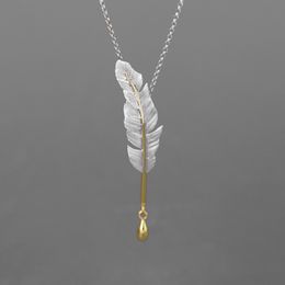 INATURE 925 Sterling Silver Fine Jewelry Vintage Feather Pendant Necklace For Women Gift Q0531