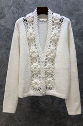 Crocheted Hollow out Loose Knitted Cardigan Womens Clothing Autumn European Goods New Graceful and Fashionable Coat 9G
