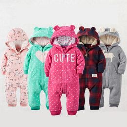 Infant Baby Rompers Spring Fall Winter Warm Coral Fleece Newborn Baby Girl Costume Animal Baby Overall jumpsuit 210317