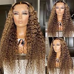 human hair 4/27 Highlight Color piano water curl frontal wig brown blonde 150 Density Brazilian 13x4 360 Lace Front Ombre Wigs water wave