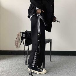 Casual Pants Men's Spring Wild Straight Lattice Breasted Pants Korean Version of The Tide Brand Large Size Loose Sports Trousers Y0927