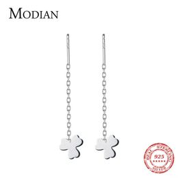 Fashion Plant Flower 925 Sterling Silver Simple Design Long Chain Drop Earrings for Women Party Vacation Jewelry 210707