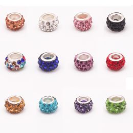 100pcs Polymer Clay Rhinestone Loose Beads Charms Colorful Large Holes Bead for Bracelets Making Mix Jewelry Findings Wholesale