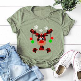 JCGO Women T Shirt Cotton Summer Plus Size 5XL Cartoon Christmas Deer Print Short Sleeve O-Neck Casual TShirts Tops Basic Tees 210306