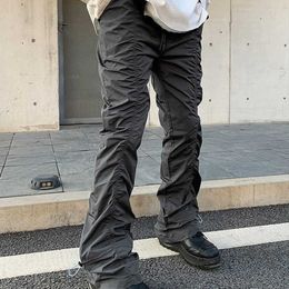 Pantaloni da uomo Sawng7 Salopette in nylon pieghettato stile americano, pantaloni casual da strada, marca di moda