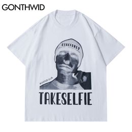 Tshirts Hip Hop Takeselfie Punk Rock Gothic Tees Shirts Streetwear Harajuku Casual Cotton Summer Fashion T-Shirt Tops 210602