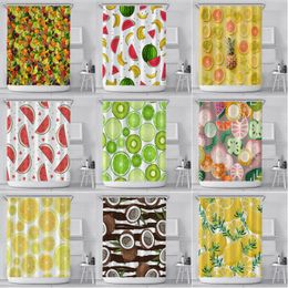 Summer Shower Curtain 180*180cm Digital Lemon Watermelon Fruit Printed Shower Curtains with Ring Polyester Waterproof Bathroom Decoration