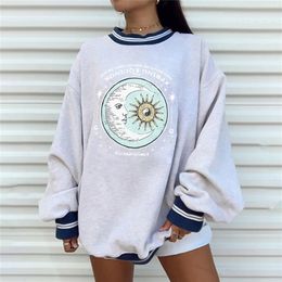 Casual Sun Impressão Hoodies Mulheres Mulheres Outono Inverno Harajuku Pullovers Manga Longa Plus Size Suéter Womens Streetwear LJ201103