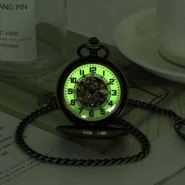 Luxury Luminous Mechanical Pocket Watch Bronze Hollow Wheel Hand-Winding Steampunk Hanging Chain Antique Best Gifts