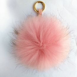 Large Fluffy Real Raccoon Fur Ball 16cm PomPoms Natural fox fur Leather Straps Keychain Ring Pendant For Women Charm