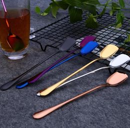 100pcs Colourful Metal Long Handle Spoon Shovel Design PVD Plated Stainless Steel Gold Tea Spoons 7 Colours Available SN2580